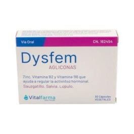 VITALFARMA Dysfem 30 Cápsulas - Complemento alimenticio para regular actividad hormonal con Isoflavonas de Soja, Zinc y Vitamina B6 Precio: 18.5000002. SKU: B146EM3H48