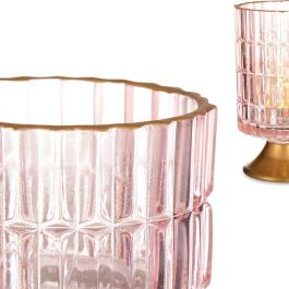 Giftdecor Farol LED Pie Metal Rosa con Vidrio - 10.7x18x10.7 cm (6 Unidades)