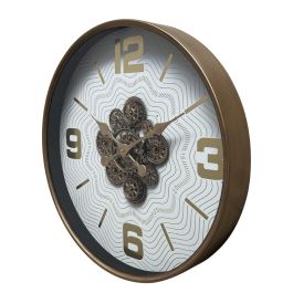 DKD Home Decor Reloj de Pared Scandi Blanco y Dorado 60x60x8 cm de Metal y Cristal para Salón/Comedor