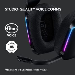 Logitech G G733 Auricular Gaming Inalámbrico con Micrófono Desmontable Blue VO!CE, RGB LIGHTSYNC, 29h Batería, para PC y Consola - Negro