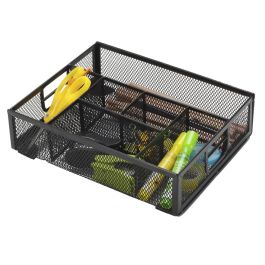 Organizador Sobremesa Q-Connect Kf17291 Bandeja Metalica Rejilla Negra Con 6 Departamentos 235x183x65 mm