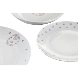 DKD Home Decor Vajilla completa de Porcelana estilo Scandi en Rosa y Blanco, Set de 18 Piezas, Apta para Microondas y Lavavajillas