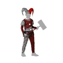 Disfraz de Arlequín Clásico Infantil para Niño 5-6 Años con Gorro, Pantalón y Camisa - Rojo y Negro para Halloween