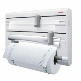 Leifheit 25703 Parat ComfortLine - Dispensador de Pared de Cocina para 3 Rollos de Papel con Cuchillas Afiladas