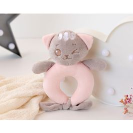 KioKids Sonajero Peluche Gatito Rosa para Bebés +3 Meses | Juguete Suave y Blandito para Desarrollo Sensorial y Auditivo
