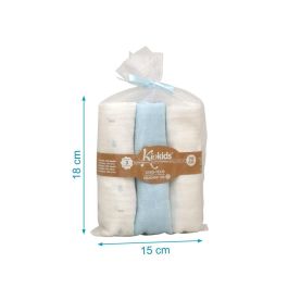 KioKids Set 3 Muselinas Azul, Blanco y Estampado 70x70 cm