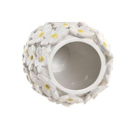 DKD Home Decor Jarrón Shabby Blanco Amarillo 18 x 18 x 27 cm con Margaritas