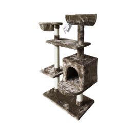 Gloria Jarama Árbol Rascador para Gatos Marrón Claro, Centro de Juego con Varias Alturas, Hamacas y Túnel, Ideal para Múltiples Gatos, 2 Pisos
