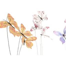 DKD Home Decor Rama Shabby Azul Amarillo Lila Blanco Poliester Pe con Mariposa 24 x 83 x 24 cm