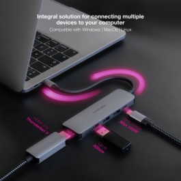 Nanocable 10.16.4605 Concentrador USB-C 5 en 1: 3x USB 3.0, HDMI 4K@30Hz, Power Delivery 100W, Gris Aluminio Nanocable 10.16.4605 Concentrador USB-C 5 en 1: 3x USB 3.0, HDMI 4K@30Hz, Power Delivery 100W, Gris Aluminio