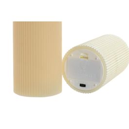DKD Home Decor Vela Decorativa LED de Cera Estilo Scandi Beige Blanco 7.5x7.5x16cm (Juego 6 Unidades, 190gr/ud)