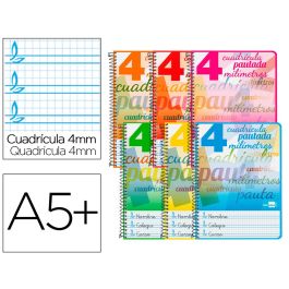 Cuaderno Espiral Liderpapel Cuarto Pautaguia Tapa Dura 80H75 gr Cuadro Pautado 4 mm Con Margen 6 unidades