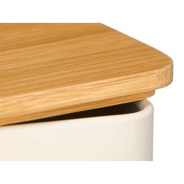 Kinvara Tarro de Metal con Tapa de Bambú, Color Crema, 9.8 x 13.8 x 9.8 cm (12 Unidades)