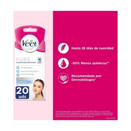 Veet Bandas de Cera Faciales Hipoalergénicas Pure Piel Sensible 20 Unidades para Depilación de Labio Superior, Mejillas y Barbilla