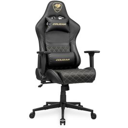COUGAR Armor One V2 Silla Gaming Oro/Negro 120kg, Asiento Acolchado PVC/Cuero, Respaldo Acolchado Imitación Piel, Reposabrazos 4D
