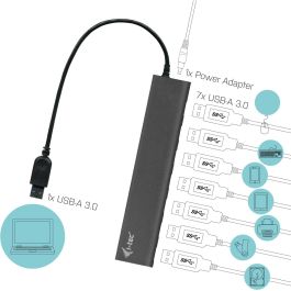 i-tec Concentrador USB 3.0 SuperSpeed de 7 Puertos, USB 3.2 Gen 1 Tipo-A, 5000 Mbit/s, Plata, Carcasa de Metal