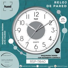 SAMI Reloj de Pared HQ TAIWAN Redondo 34.5 cm, Marco de Aluminio