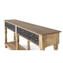 GINER Y COLOMER Consola de Madera de Mango con Acabado Natural y Gris Patinado, 174x47 cm