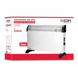 Edm Convector de Aire Turbo 2000W con 3 Niveles, Termostato Regulable y Función Turbo (Blanco, 62.5x14x49 cm)