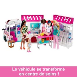 Barbie HKT79 Set de Juego Vehículo Médico Ambulancia y Clínica transformable con Muñeca de Moda, Sala de Consulta y Luces y Sonidos