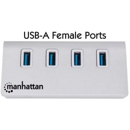 MANHATTAN Hub USB 3.0 SuperSpeed 4 Puertos USB 3.2 Gen 1 Tipo-A Aluminio Blanco 5000 Mbit/s Plug & Play