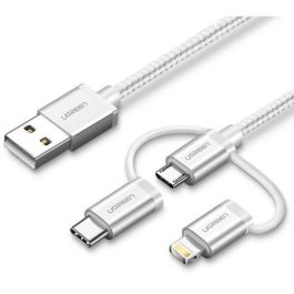 UGREEN Cable Multifunción 3 en 1 USB 2.0-A a USB-C/Micro-USB B/Lightning 1.5m Blanco para iPhone y Android Precio: 42.78999956. SKU: B14H3PMCJC
