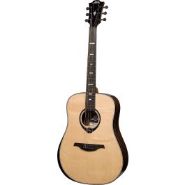 Lag HV50DE Guitarra Acústica Dreadnought Hyvibe H2 Electroacústica Cutaway de Ébano Macassar Natural con Funda