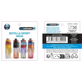 Bewinner Botella Sport de Agua Transparente Multicolor 1L - Hidratación Versátil y Ligera (12 Unidades)