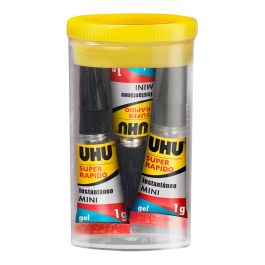 Uhu 36527 Pegamento Super Rápido Minis Gel Caja 3 x 1 g Transparente Extrafuerte Sin Goteo Ideal Materiales Porosos