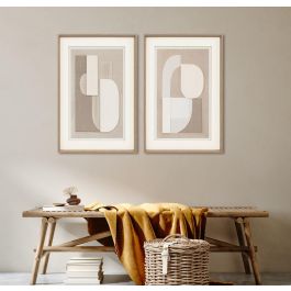 DKD Home Decor Cuadro Scandi Abstracto Marron Beige Cristal y PS 52.5 x 72.5 x 3.8 cm (4 Unidades)