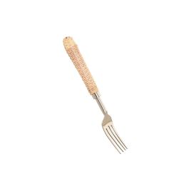DKD Home Decor Cubertería Tropical de Acero Inoxidable y Ratán, Juego de Cubiertos Natural y Plateado, Set de 16 Piezas para Comedor o Mesa