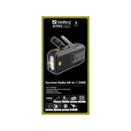 Sandberg 2000 Radio All-in-1 Supervivencia Compacta y Robusta, Powerbank, Altavoz, Linterna, Carga Solar y Manivela