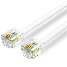 Vention IQBWL Cable Telefónico RJ11 6P4C Macho a Macho, 10m, Blanco, Conectores Chapados en Oro, Diseño Plano y Flexible