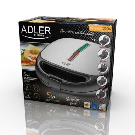Adler AD3040 Sandwichera multifunción 5 en 1 1200 W con 5 Placas Intercambiables Antiadherentes, Indicadores Luminosos y Protección Contra Sobrecalentamiento
