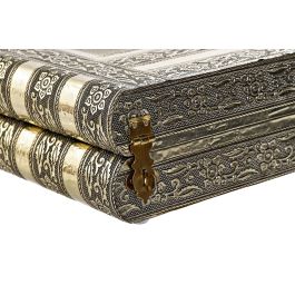 DKD Home Decor Joyero Árabe de Madera y Aluminio Plateado/Marrón 21 x 7 x 27 cm (2 Unidades)