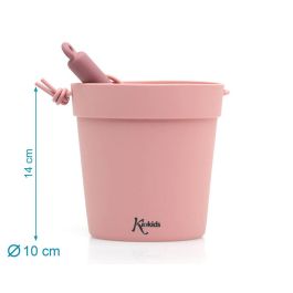Kiokids Set de Juego de Playa 100% Silicona Rosa 5 Piezas (Cubo, Pala, 3 Figuras) | Suave, Seguro, Ecológico | +18 Meses
