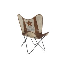 DKD Home Decor Vintage 1993 Silla Vintage de Algodón y Piel Gris, Marrón y Negro 76x76x96 cm Altura Asiento 44 cm