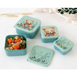 KioKids Set Porta-Alimentos 4 Unidades Oso Verde Salvia Colección Honey +0 Meses