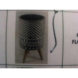 DKD Home Decor Macetero Boho Gris Blanco Cemento y Pino 14.3 x 26.2 x 14.3 cm (2 Unidades)