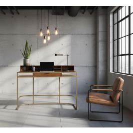 Giner y Colomer Escritorio de Madera de Mango con Estructura Dorada, 126x39 cm