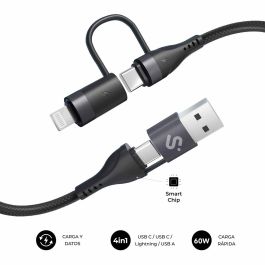 Subblim SUBCAB-4IN101 Cable USB 4 en 1 (USB-A/C a C/Lightning) Carga Rápida 60W 480Mbps 1m Negro Nylon Trenzado