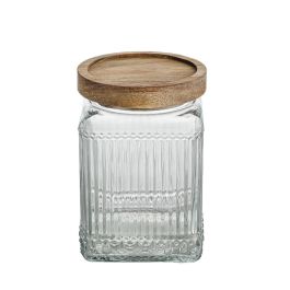 La Mediterranea Tarro de Vidrio Cuadrado con Tapa de Madera Lignes 0.75L - 9.4x9.4x14 cm (24 Unidades)
