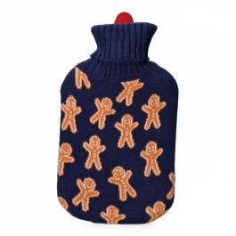 Edm Bolsa de Agua Caliente 2 L Gingerbread Man con Funda de Lana Azul/Naranja - 20 x 1,5 x 34,5 cm