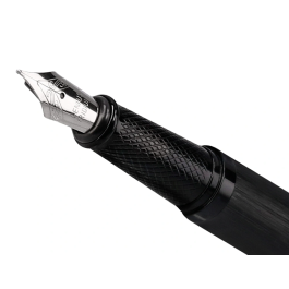 Belius Origen 1995 Pluma Estilográfica y Tinta Negra, Aluminio Cepillado Negro, Sistema Embolo, Grosor M, Caja Regalo