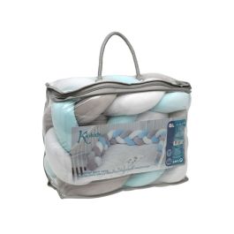 KioKids Trenza Protectora Acolchada para Cuna y Cama, Chichonera Bebé Antigolpes, Azul y Gris, 1,50 metros