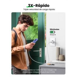 Ugreen 60450 Cargador Rápido USB-C 20W Power Delivery 3.0 Quick Charge 4+ para iPhone 16/15/14/13, Samsung Galaxy S23/S22