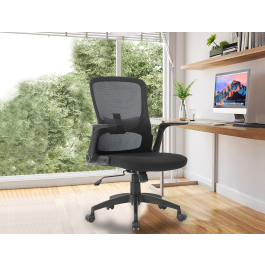 Q-connect Silla giratoria de oficina regulable en altura, asiento tapizado y respaldo de malla, color negro