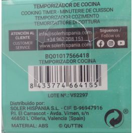 Quttin Temporizador de Cocina con Alarma Mecánica, 6 x 6 x 7.5 cm, 85 g (12 Unidades)