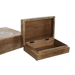 DKD Home Decor National 24a Caja Indio de Madera de Mango Hecha a Mano Blanco Natural 18 x 25.5 x 8 cm Set de 2