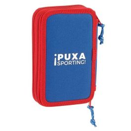 Plumier Doble Real Sporting de Gijón Blanco Rojo 12.5 x 19.5 x 4 cm (28 piezas)